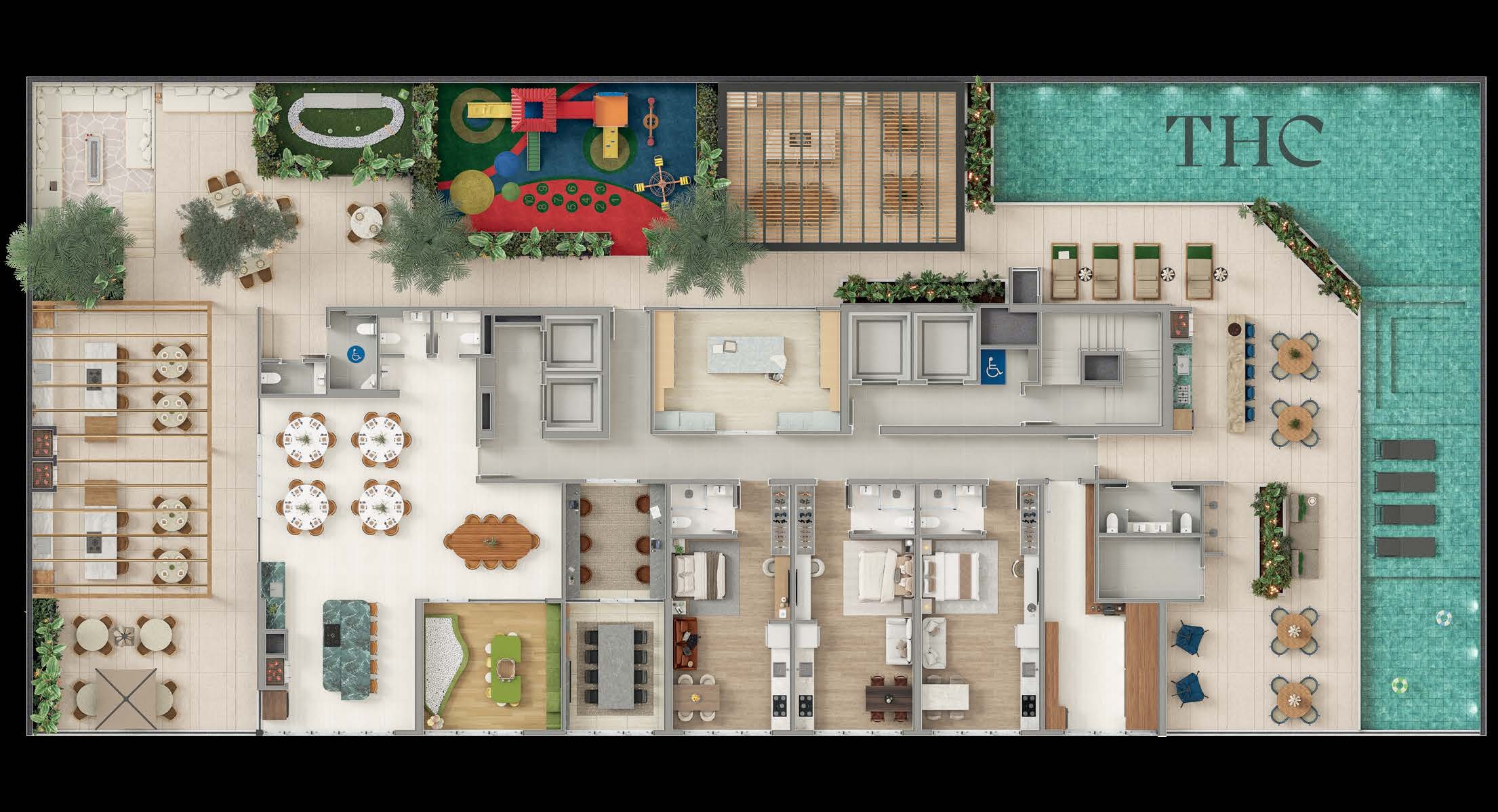 Planta do primeiro pavimento de lazer do Aura Residence