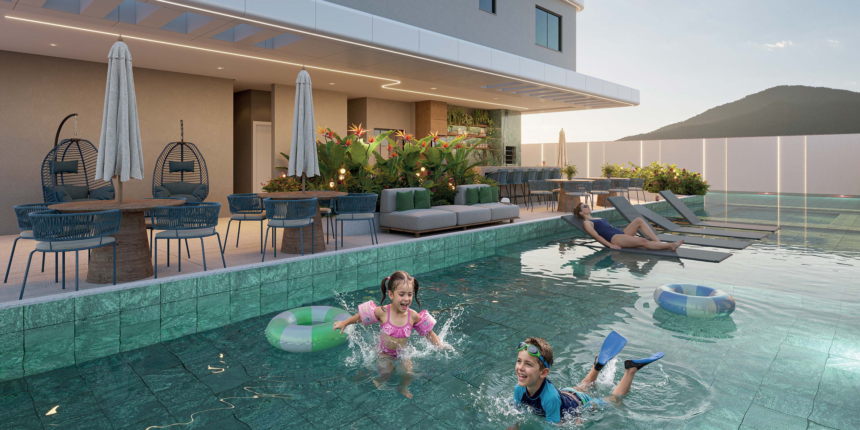 Piscinas adulto e infantil do Aura Residence