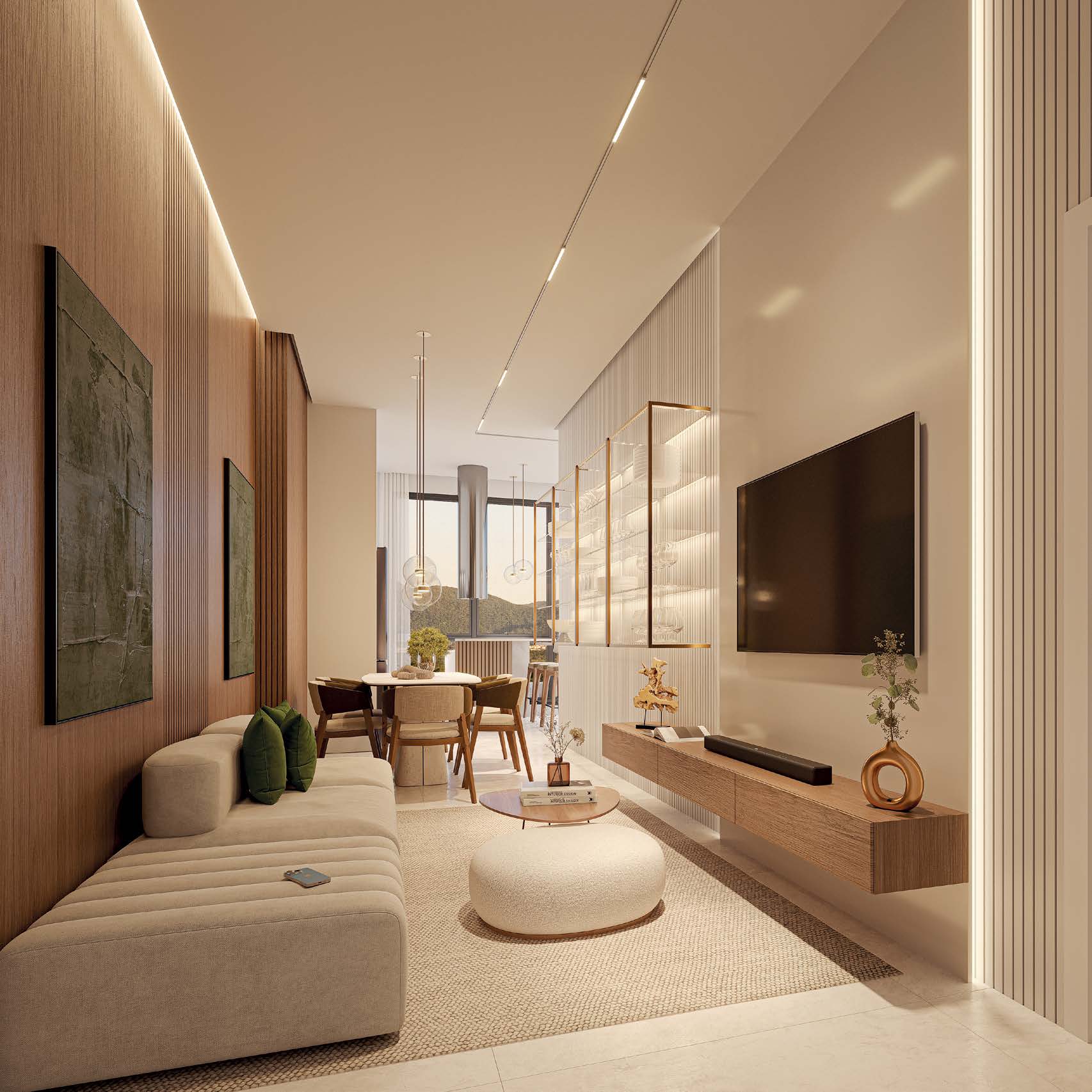 Living contemporâneo de apartamento no Aura Residence