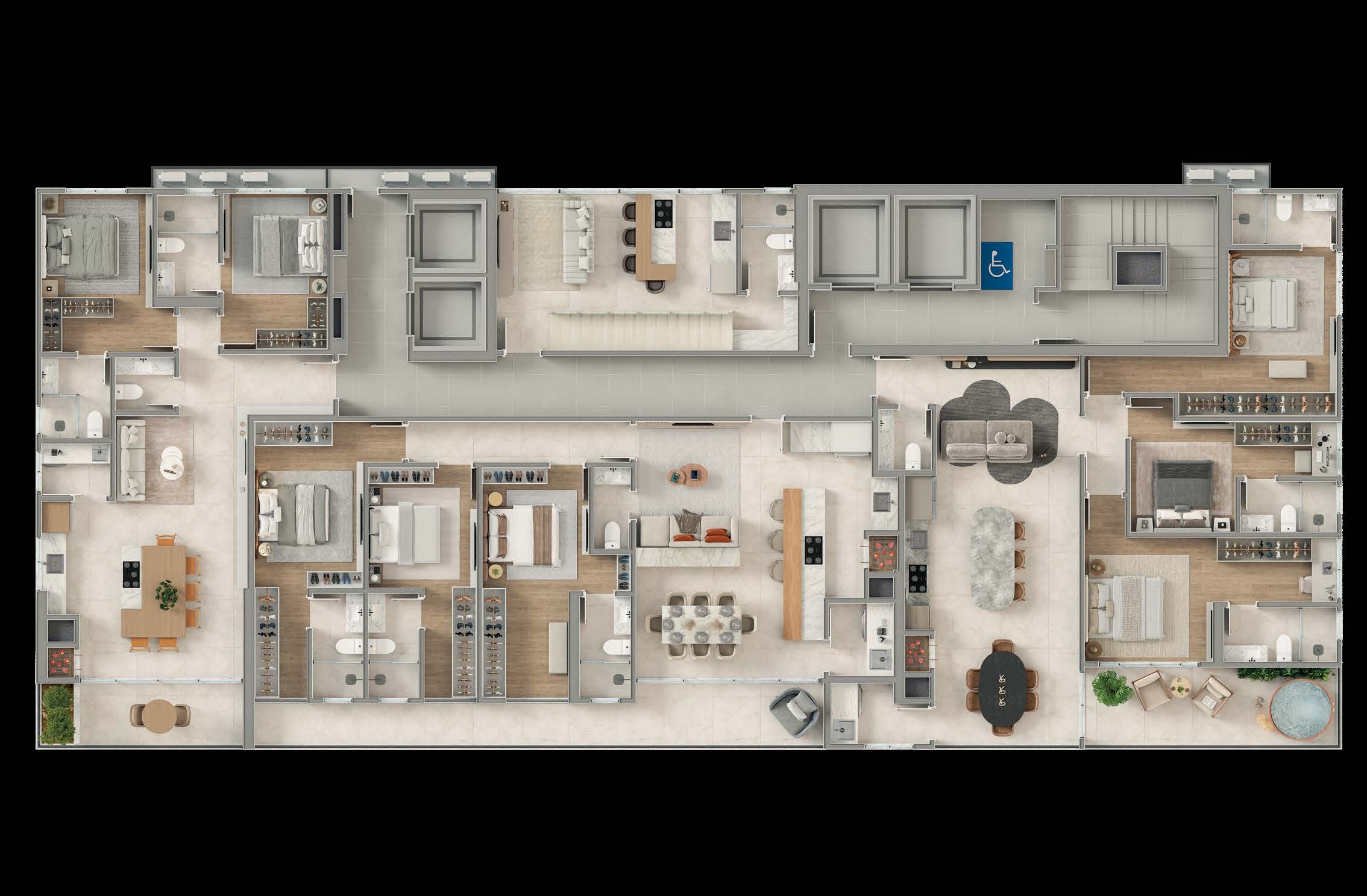 Planta do pavimento com apartamentos diferenciados do Aura Residence