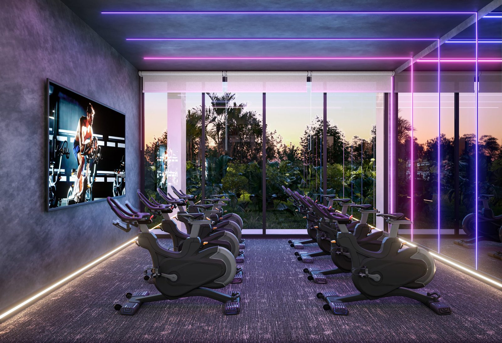 Espaço fitness com bike indoor do Verenna