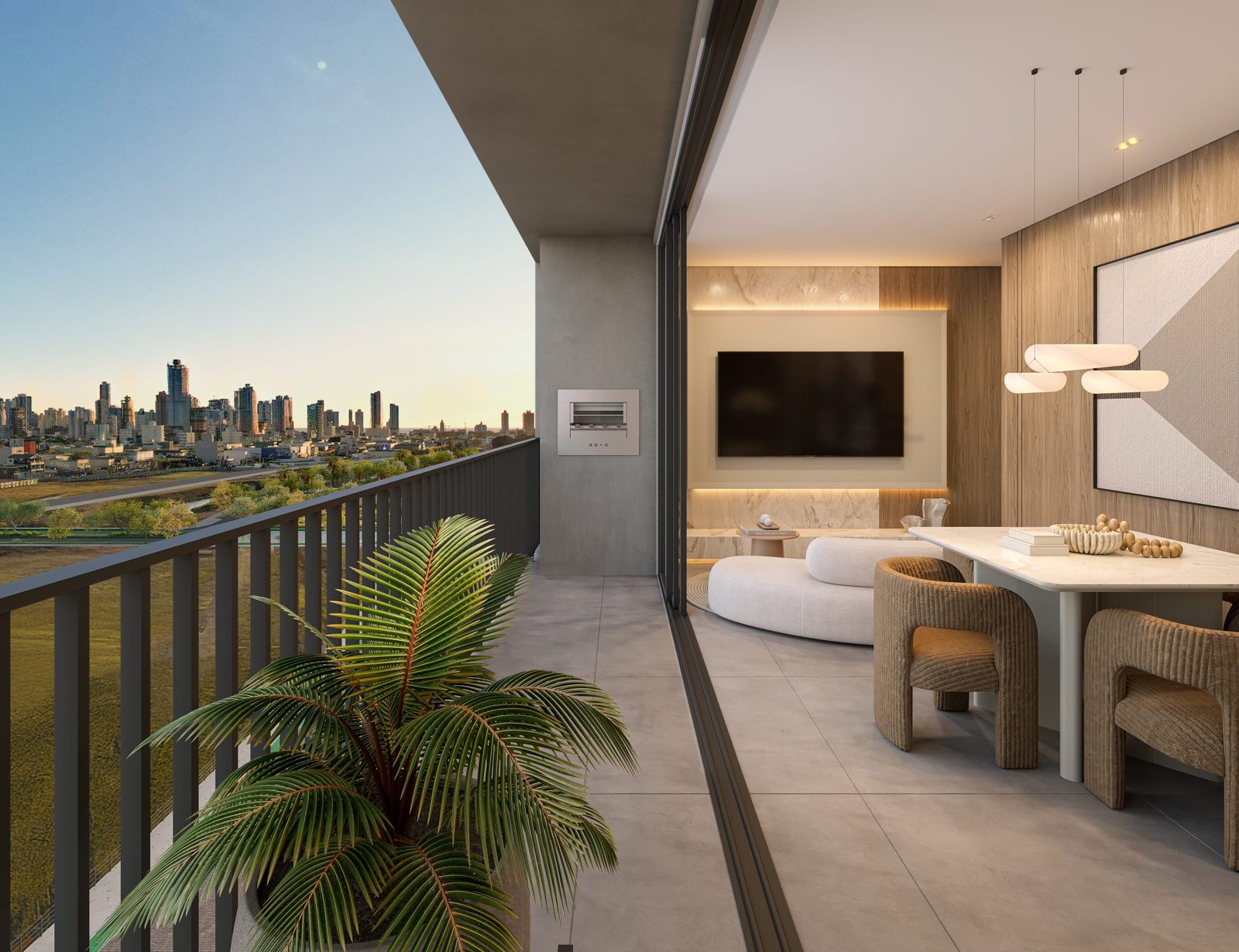 Sacada de apartamento do Verenna com vista mar e serra