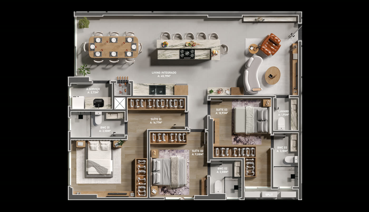 Planta do Apartamento Tipo 01 do Summer Bay Home em Itapema SC