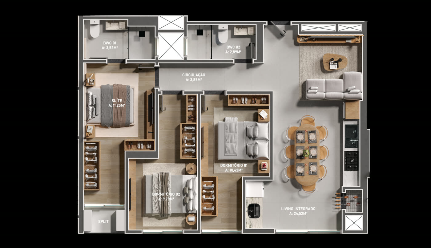 Planta do Apartamento Tipo 02 do Summer Bay Home em Itapema SC